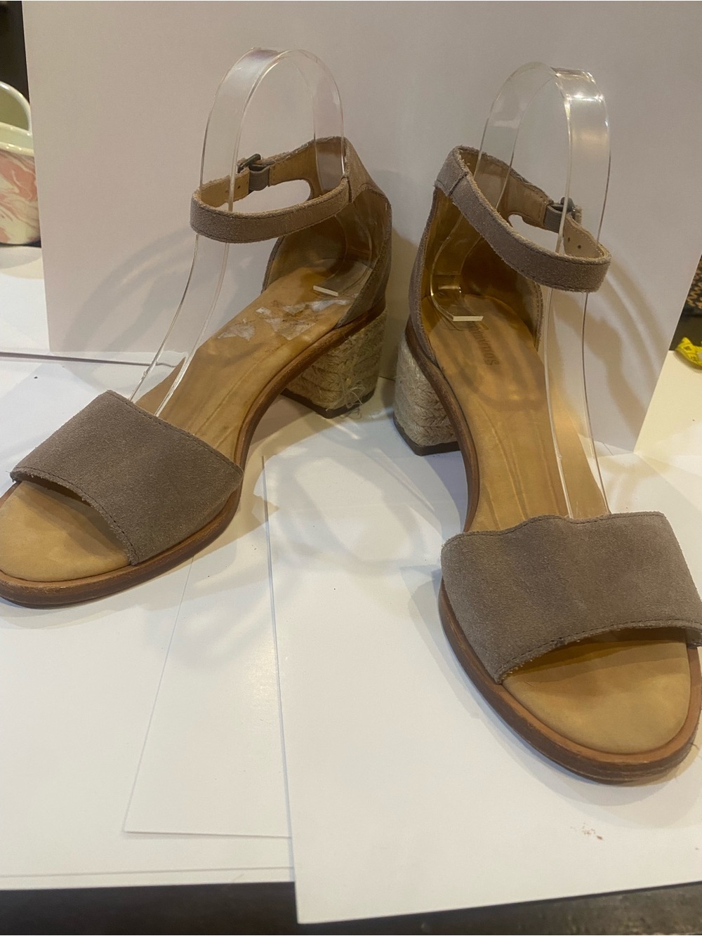 Soludos Taupe Suede Ankle-Strap Block Heel Sandals 8.5